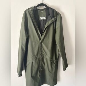 Rains Olive Green Waterproof Raincoat with Hood